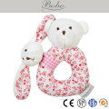 BE140115-D 15cm soft plush stuffed baby ring rattle, plush stuffed bear baby wrist rattle